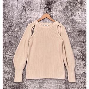 COS Sweater Small Womens Ivory Knit Shoulder Cutout Balloon Sleeve Pullover